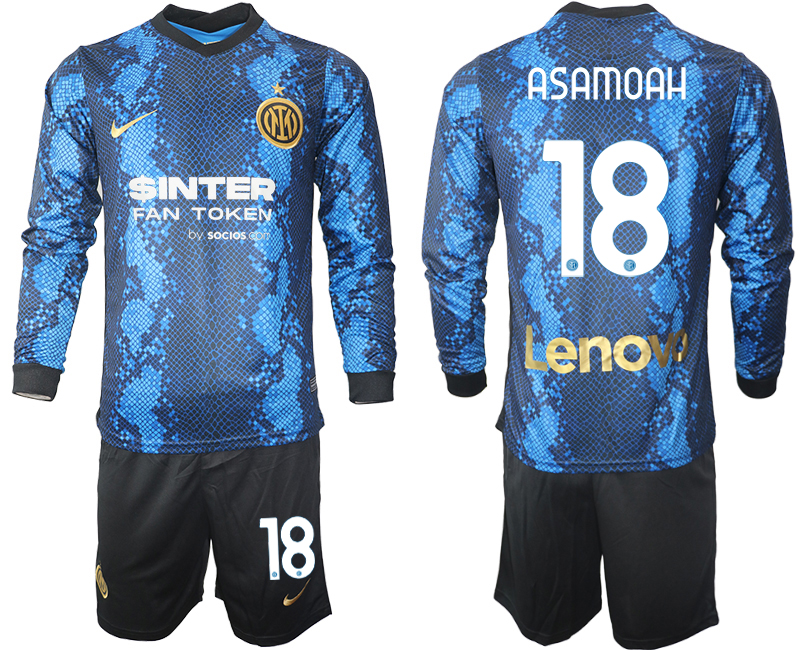 Men 2021-2022 Club Inter Milan home blue Long Sleeve #18 Soccer Jersey->inter milan jersey->Soccer Club Jersey